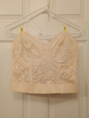 Adonna Vintage  Lacy Long Line Bustier Bra Size 40D Nude Wired Strapless Girly
